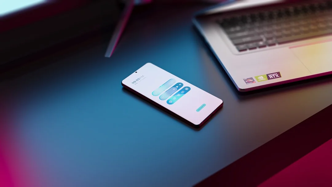 Close-up of a smartphone showing a billing app screen on a reflective surface.